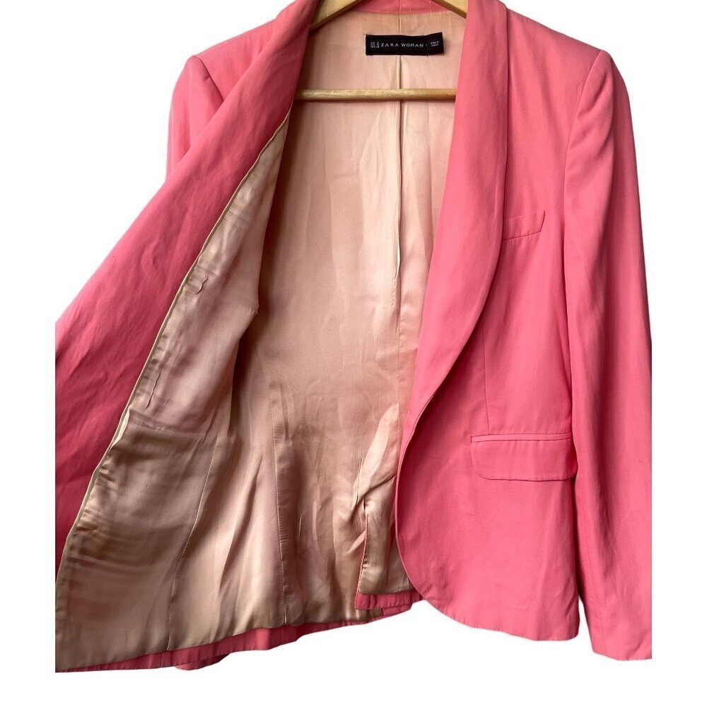 Zara Womens Hot Pink Gold Button Blazer Size M Glam Office Chic Modern Coquette - Picture 7 of 11